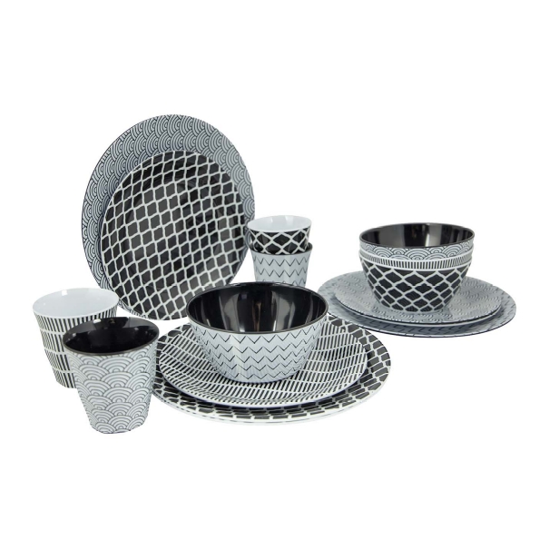 Bo-Camp Sada melaminového nádobí Mix&Match 16 černobílá