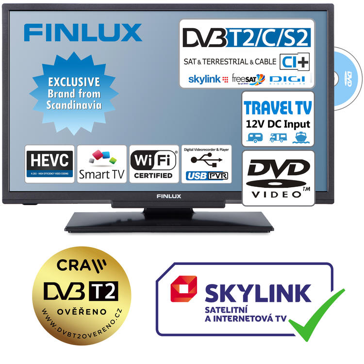 Finlux TV 24'' T2 SAT DVD SMART WIFI 12 V