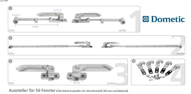 Dometic Okno S6 – náhradní díly 1. Window Extension Arm 380 mm Left