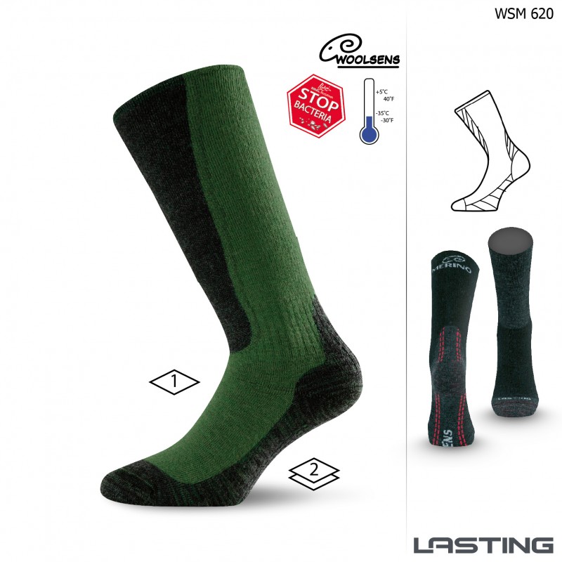 Lasting Ponožky WSM 85% Merino - zimní treking - zelené Velikost: M