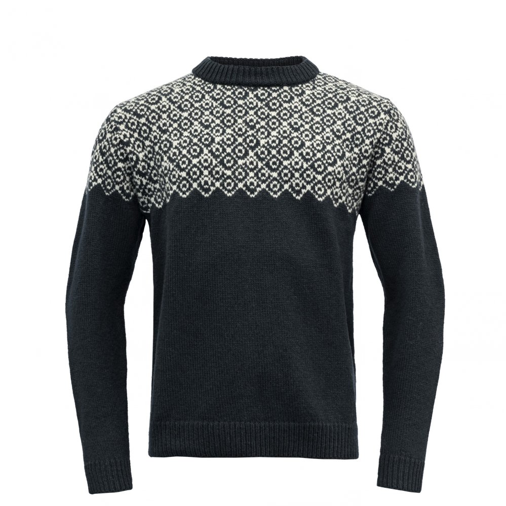Devold Vlněný svetr Bjornoya Wool Sweater - Ink / Offwhite Velikost: XL