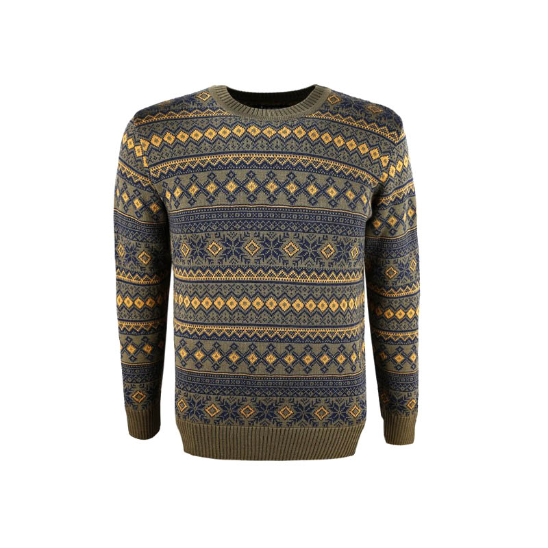 KAMA Svetr 100% Merino - Norský vzor 4057 - Dark Green Velikost: M