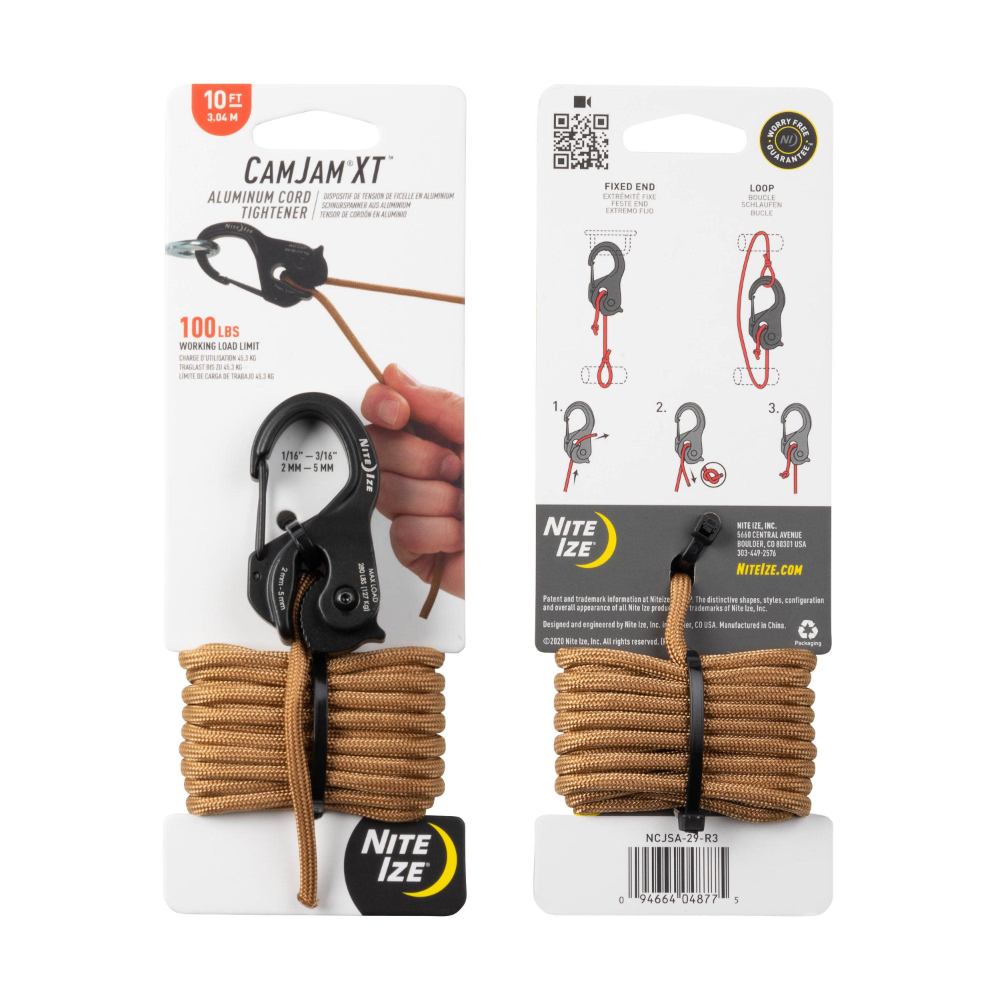 Nite Ize Upínací hliníková karabina CamJam XT Aluminium Cord Tightener + 3 m paracord 550