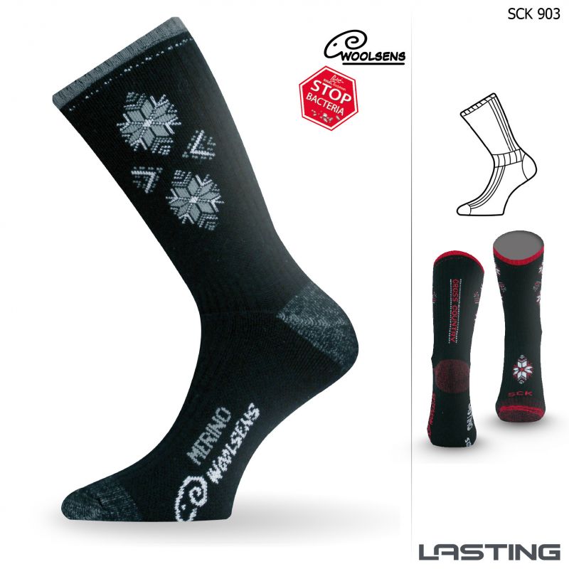 Lasting Ponožky vysoké SCK 85% Merino - zimní treking / lyže - šedočerné Velikost: L